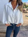 Camicia da donna bianca testurizzata con maniche lunghe e colletto a rever - 3XL / Top / Bianco