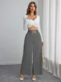 Women's high waist wide-leg trousers featuring an elegant gold chain and elastic waist - S / Bottoms / Gray