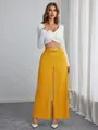 Geelachtige wijde broek met hoge taille en een modieus kettingdetail voor dames. - Oranje