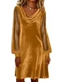 Detail of yellow velvet dress featuring sheer mesh polka dot long sleeves - S / Top And Bottom / Yellow