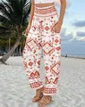 Pantalon sarouel bohème à taille haute imprimé pour femme, idéal pour la plage - Rouge Orangé