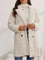Chic women's white double-breasted plush coat with soft and cozy faux fur texture - Apricot