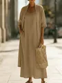 Elegant loose cotton linen two-piece dress set with cardigan for a casual summer look - S / Top And Bottom / Khaki