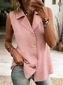 Gilet rosa casual senza maniche con bottoni indossato da una modella in un selfie - Rosa