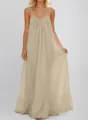 Detailed view of a beige sleeveless spaghetti strap maxi dress for summer leisure - Apricot
