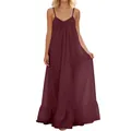Full-length view of a burgundy sleeveless maxi dress with spaghetti straps and ruffles - S / Tops / Dark Red