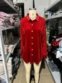 Red velvet shirt with sequin sleeves and loose fit design - S / Tops / Red