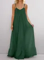 Detailed view of a dark green sleeveless spaghetti strap maxi dress for summer wear - Green