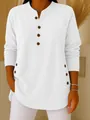 Detail of white knit top featuring V-neck and button accents on a female model. - S / Tops / White