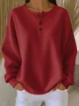 Chic oversized waffle knit long sleeve pullover sweater with buttoned neckline for women - S / Tops / Red