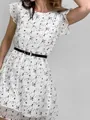 Close-up view of a white French-style heart print dress with elegant flutter sleeves - XL/48 / Top And Bottom / White with Small Heart