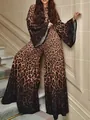 Elegant leopard print bell sleeve jumpsuit with wide leg design for women fashion - S / Top And Bottom / Leopard Print (FY179)