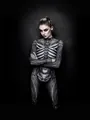 Professional gothic Halloween woman bodysuit with realistic 3D skeleton bone print design - S / Top And Bottom (HYC9021)