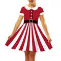 Festive women's Christmas dress with red and white stripes and 3D digital print - S / Top And Bottom / Red And White Striped Style (HYC5558)