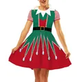 Festive Christmas elf-themed 3D digital print high waist short sleeve dress for women - Christmas Elf Style (HYC5569)