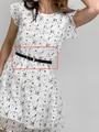 Elegant French flutter sleeve white A-line dress with small black heart patterns - S/42 / Belt Only (Without Dress)