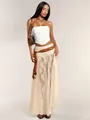 Elegant bohemian lace sheer maxi skirt with low waist and floral pattern details - L / Bottoms / Apricot