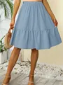 Detail view showing the soft ruffles and tiered design of this light blue summer mini skirt - M / Slate Gray