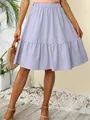 Close-up of a light purple tiered ruffle skirt with an elastic high waist design - S / Lavender