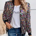 Stylish women's colorful multi-color sequined bomber jacket for spring and autumn party - S / Tops / Colorful