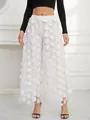 Elegant white wide-leg trousers featuring unique 3D mesh circular polka dot appliques for women. - S / Bottom (24261) / White