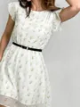 Elegant French style floral mini dress with flutter sleeves and waist belt. - XL/48 / Top And Bottom / Wildflower