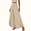 Elegant high-waisted loose wide-leg wrap trousers in a stylish beige color for women - L / Bottoms / Apricot