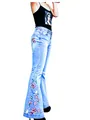 Vue détaillée de la broderie florale sur un jean évasé bleu clair pour femmes mode - 3XL / Bas / Bleu Clair (618)