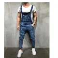 Salopette tendance en jean déchiré pour homme avec coupe ajustée et détails mode - S / Haut Et Bas / Bleu
