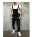 Salopette en jean noir vieilli pour homme avec bretelles réglables et coupe ajustée tendance - S / Haut Et Bas / Noir