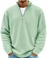 Vista dettagliata del tessuto a coste verde salvia e del colletto con zip di questo maglione. - Taglia S / Top / Verde