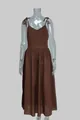 Close-up of elegant brown V-neck maxi dress with spaghetti straps and high waistline - S / Top And Bottom / Dark Brown