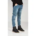 Slim fit light blue biker jeans for men with ribbed knee detail and pleated panels - 29 (30.3 Inch) / Bottoms / Blue (3801)