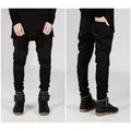 Men's black biker jeans featuring ribbed knee panels and a slim fit denim design - 29 (30.3 Inch) / Bottoms / Black (3801)
