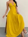 Elegantes gelbes Neckholder-Maxikleid mit rückenfreiem Stufendesign für den Sommer - Gelb