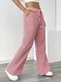 Women's red and white vertical striped high-waist wide-leg casual pants for summer - S / Bottoms / Red
