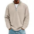 Polo informal para hombre de pana con cuello levantado y cremallera en color beige. - S / Tops / Albaricoque
