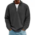 Polo de manga larga gris oscuro para hombre con cremallera y textura de pana fina - S / Tops / Negro