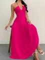 Elegantes magentarotes rückenfreies Neckholder-Maxikleid für den Sommerurlaub am Strand - Dunkelrosa