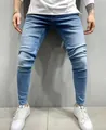 Stylish light blue slim fit men's skinny denim jeans with vintage wash finish. - S / Bottoms / 011 Light Blue