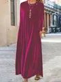 Κομψό μακρυμάνικο μπορντό ανοιξιάτικο φόρεμα σε χαλαρή γραμμή άλφα για γυναίκες. - S / Τοπ Και Παντελόνι / Φούξια