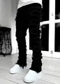 Jeans neri skinny da uomo strappati con effetto invecchiato e orlo arricciato stiloso - Taglia S / Pantaloni e gonne / Nero