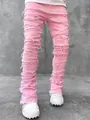 Jeans skinny rosa da uomo alla moda con strappi pesanti e design distressed - Taglia S / Pantaloni e gonne / Rosa