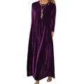 Elegante vestido largo de terciopelo morado de manga larga con corte en A para mujer - S / Top Y Pantalón / Púrpura