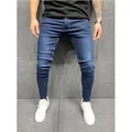 Stylish men's skinny denim jeans in dark blue wash, slim fit casual street fashion wear - S / Bottoms / Dark Blue (011)