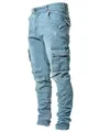 Men's light blue skinny distressed cargo denim pants featuring stylish side pockets - S / Bottoms / 3806 Light Blue