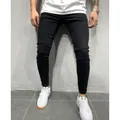 Men's stylish black skinny denim jeans featuring a slim fit urban streetwear design - S / Bottoms / Black