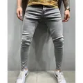 Men's stylish grey slim-fit skinny denim jeans made from comfortable stretch fabric - S / Bottom (011) / Gray