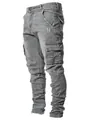 Men's slim fit grey cargo jeans with distressed details and multi-pockets - S / Bottoms / 3806 Grey