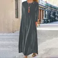Κομψό σκούρο γκρι μακρυμάνικο βελούδινο μάξι φόρεμα σε άνετη γραμμή άλφα - S / Τοπ Και Παντελόνι / Γκρι